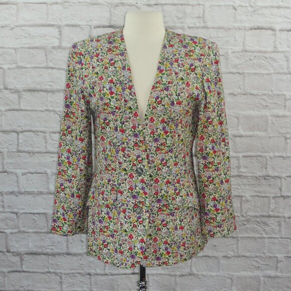 Vintage 80s Ditsy Floral Blazer Jacket Medium 8 - Picture 1 of 13